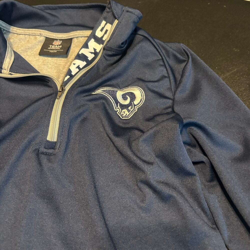 NFL Youth LA Rams 1/4 Zip Pullover Long Sleeve Shirt Blue Gray Team Apparel M - Picture 4 of 7